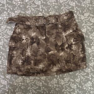 Chic Brown Tie-Dye Mini Skirt with Belt